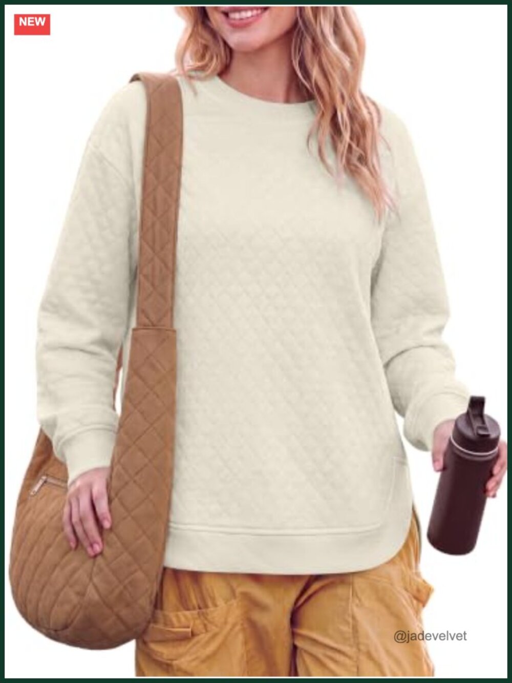 Women's Quilted Long Sleeve Lightweight Sweatshirt Pullover Loose Fit